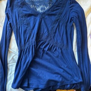 Women's Blue Lace Detail Top
